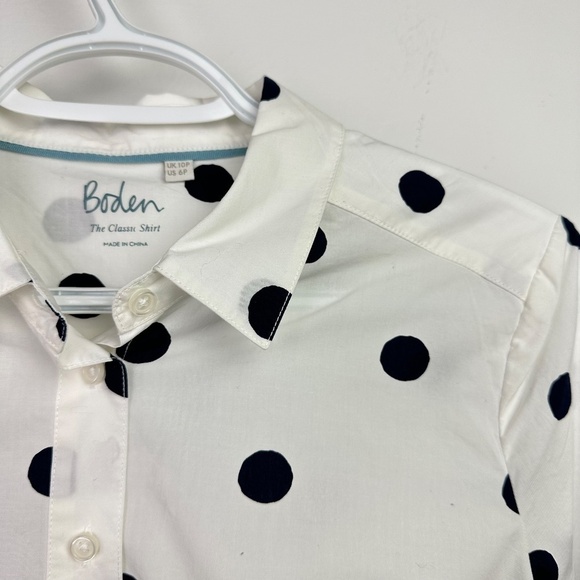 BODEN Classic Button down rounded hem Polka Dot Long Sleeve 6P - Picture 2 of 8